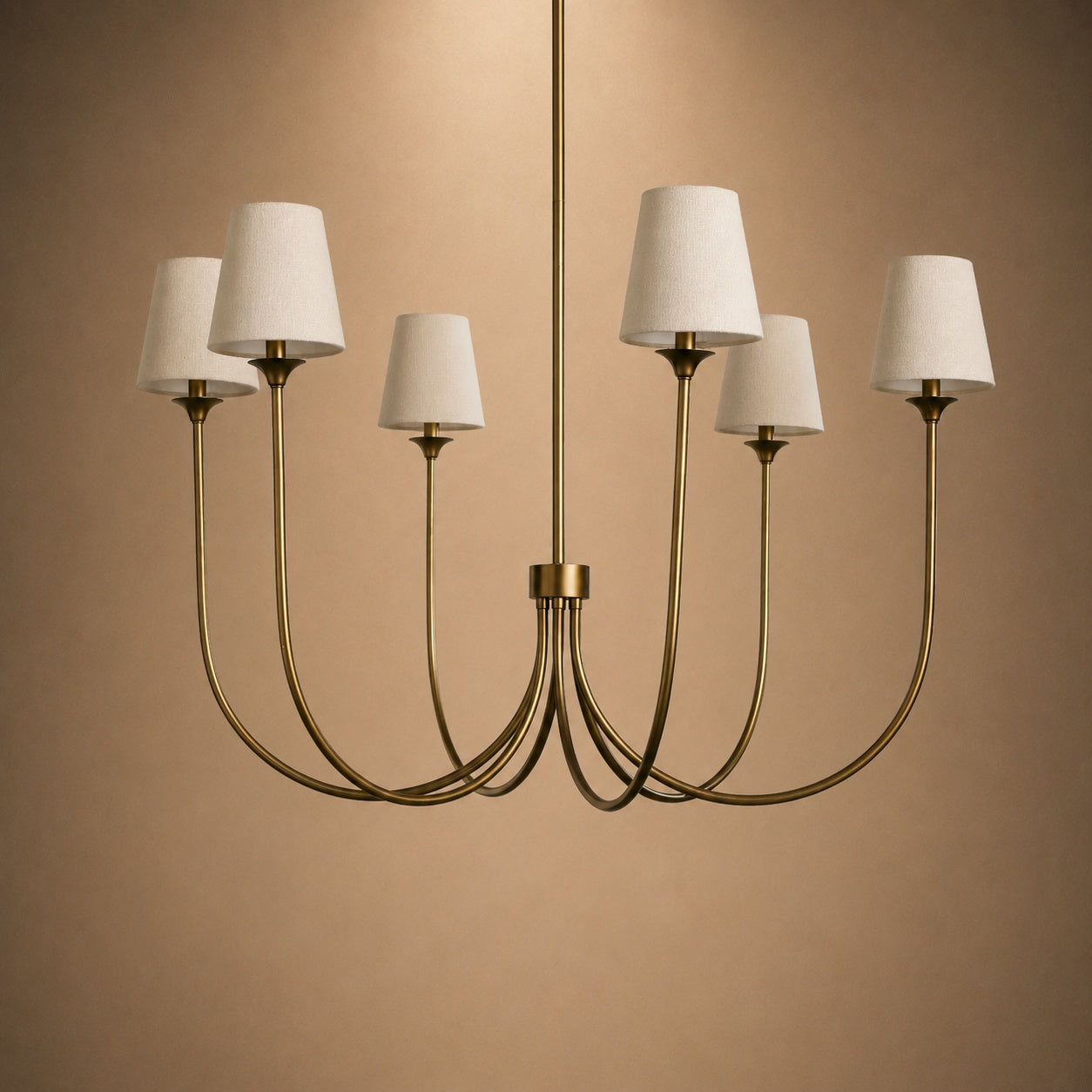 Large Round Chandelier with Off-White Shades – Brass or Bronze | ribuella