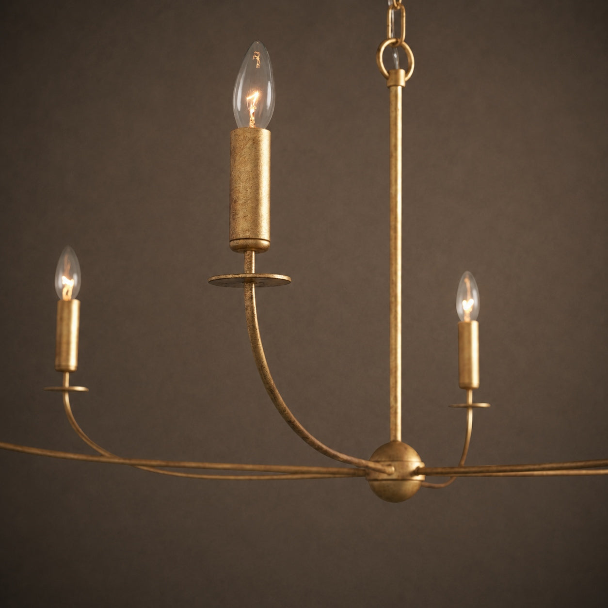 Large Antique Gold Leaf Round Chandelier – 6 or 8 Light Iron Dining Room Ceiling Light | ribuella