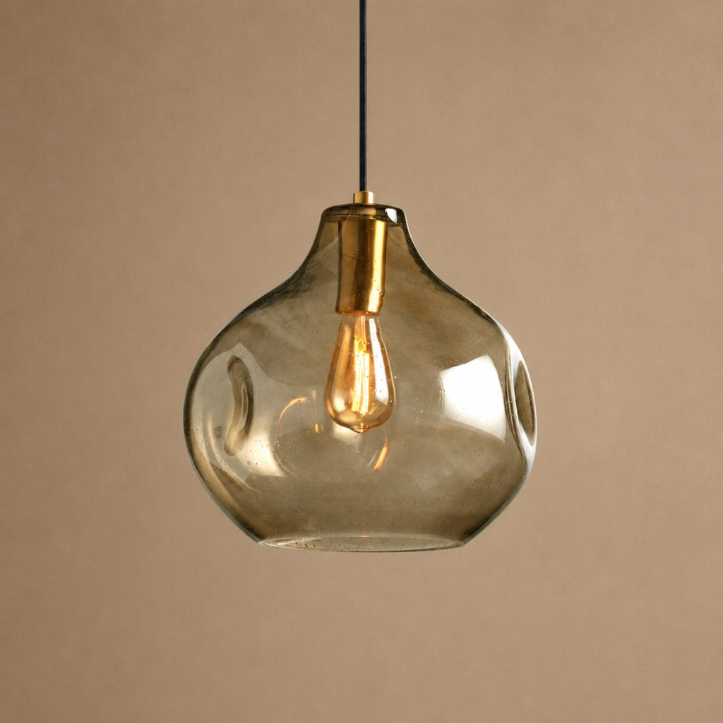 Hand-Blown Organic Glass Pendant Light – Clear, Amber or Smoke, 30cm | ribuella