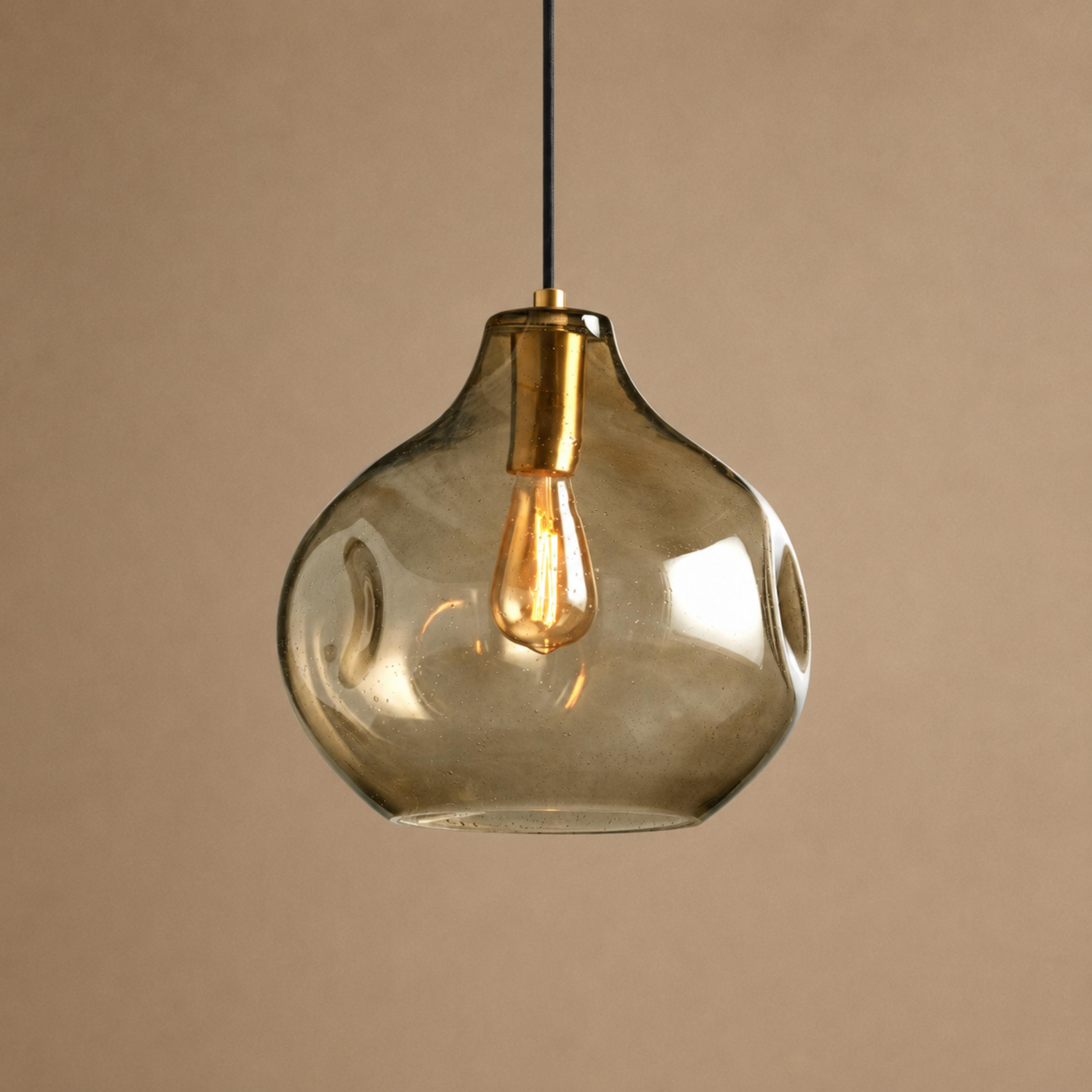 Hand-Blown Organic Glass Pendant Light – Clear, Amber or Smoke, 30cm | ribuella