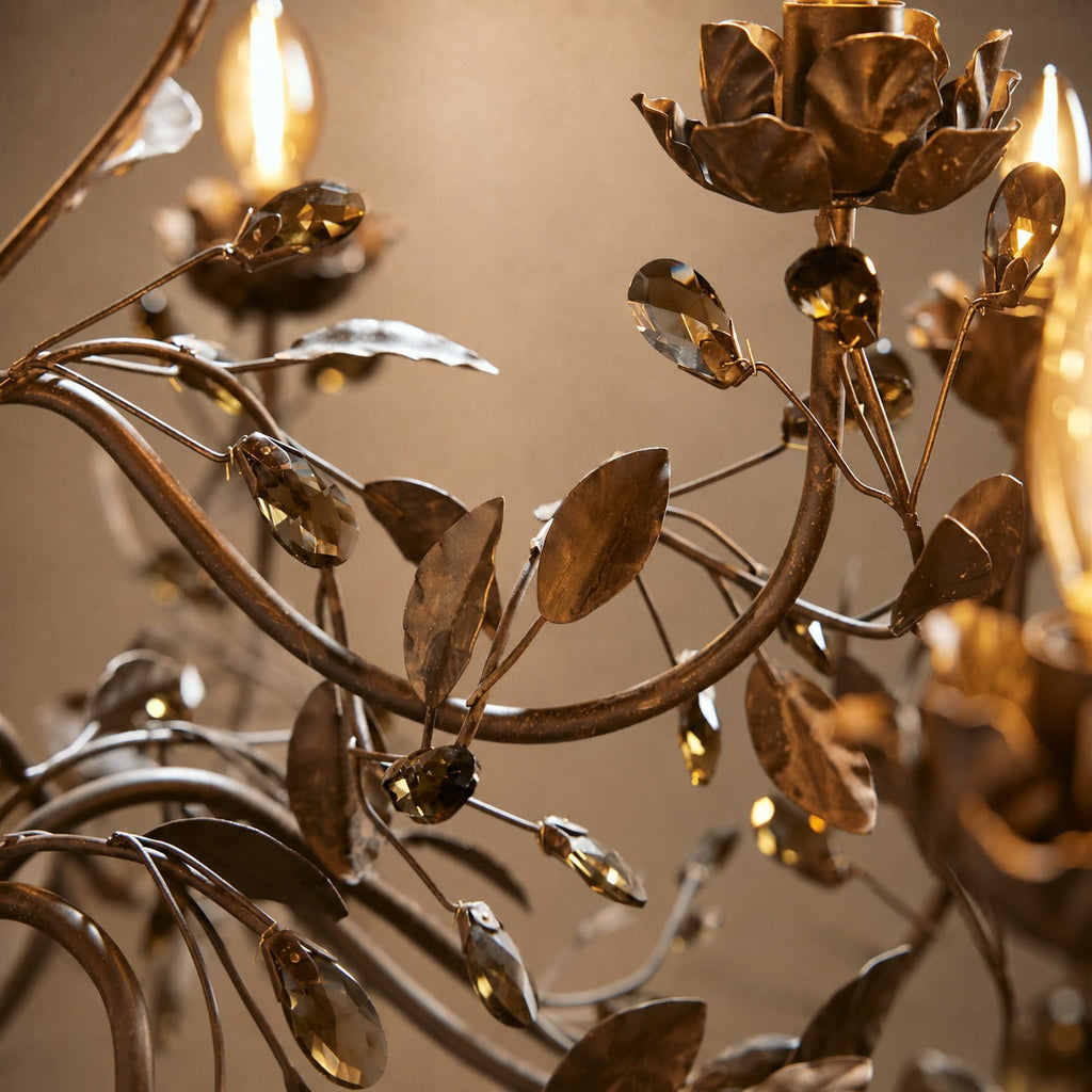 Luxuriöser runder Kristall-Kronleuchter mit Blättern – große goldene oder bronzefarbene Leuchte für Esszimmer und Eingangsbereich, 36″/48″ | ribuella