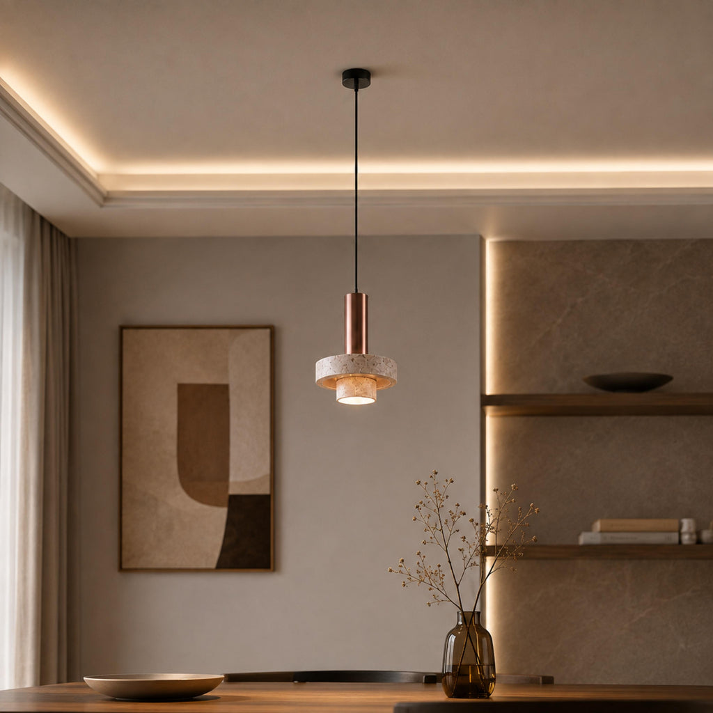 Modern Pendant Lamp Hanging Terrazzo and Metal Construction Adjustable Height for Indoor Use | ribuella
