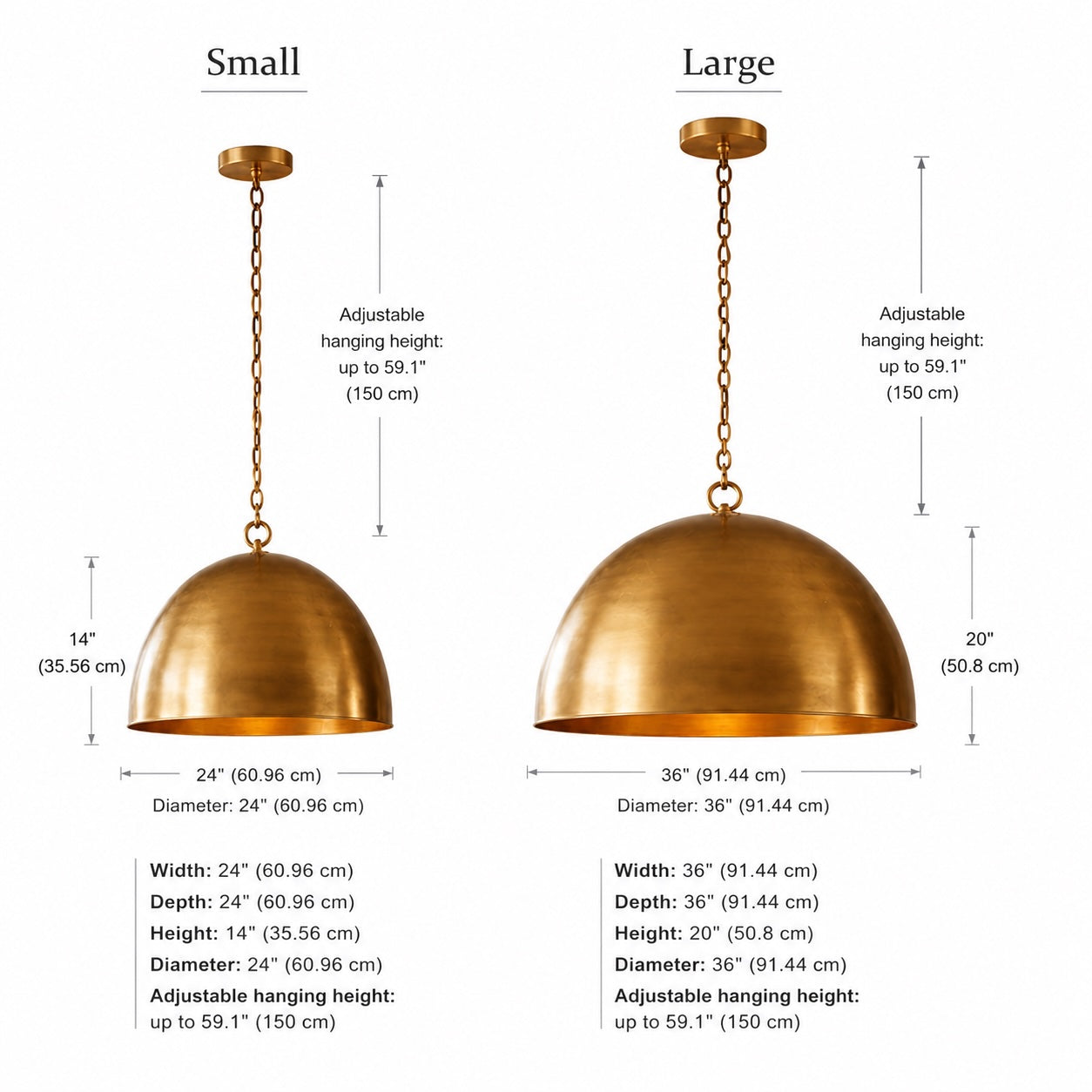 Large Modern Bronze Dome Pendant Light Adjustable Metal Hanging Fixture for Kitchen Island Dining Room | ribuella