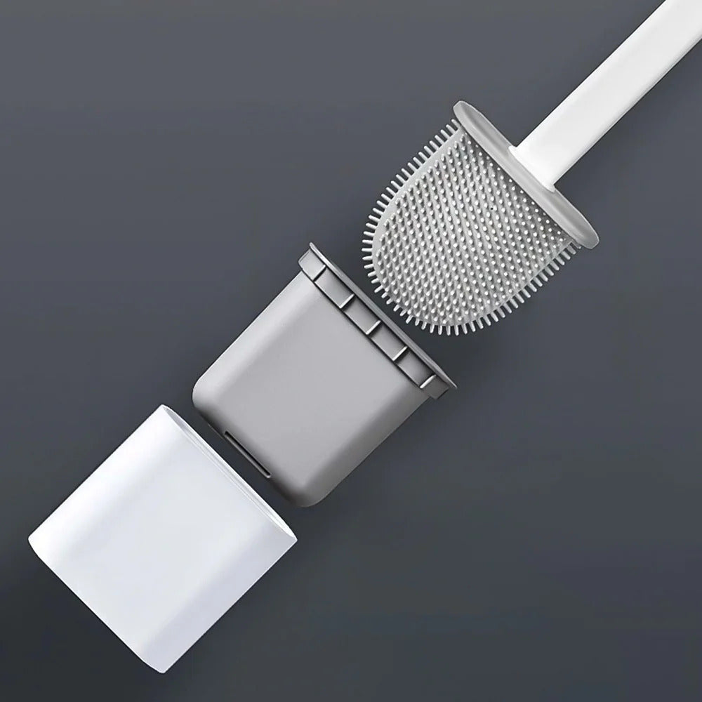 Conjunto de escova sanitária de silicone antiferrugem com suporte de parede antiderrapante