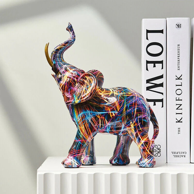 Levendige graffiti-olifantensculptuur, modern kunstbeeld ter decoratie