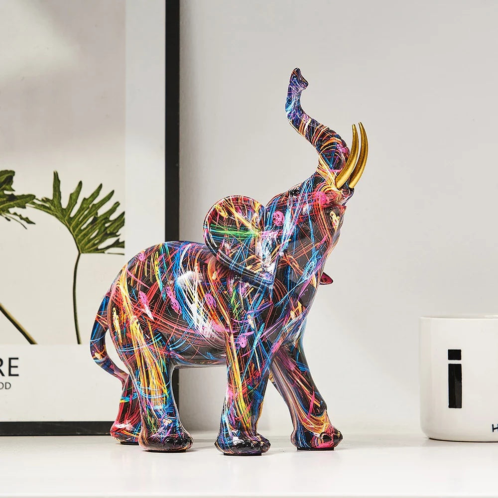 Sculpture d’éléphant graffiti aux couleurs vives, figurine décorative d’art moderne
