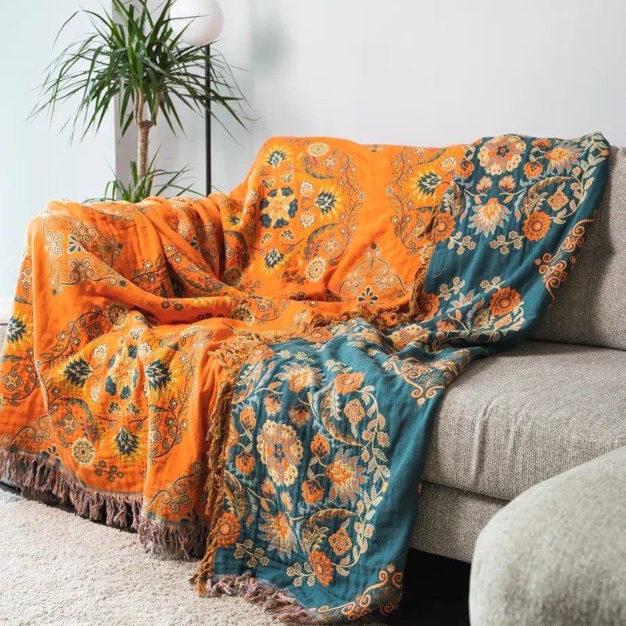 Vintage Floral Reversible Throw Blanket — Dual Sided Rustic Print Accent