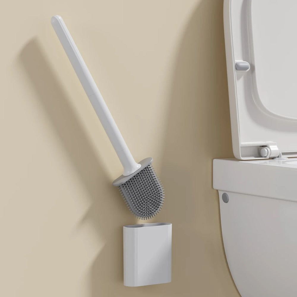 Conjunto de escova sanitária de silicone antiferrugem com suporte de parede antiderrapante