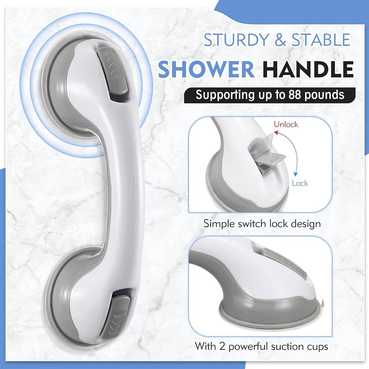 Drill Free Suction Grab Bar — Non Slip Bathroom Safety Support