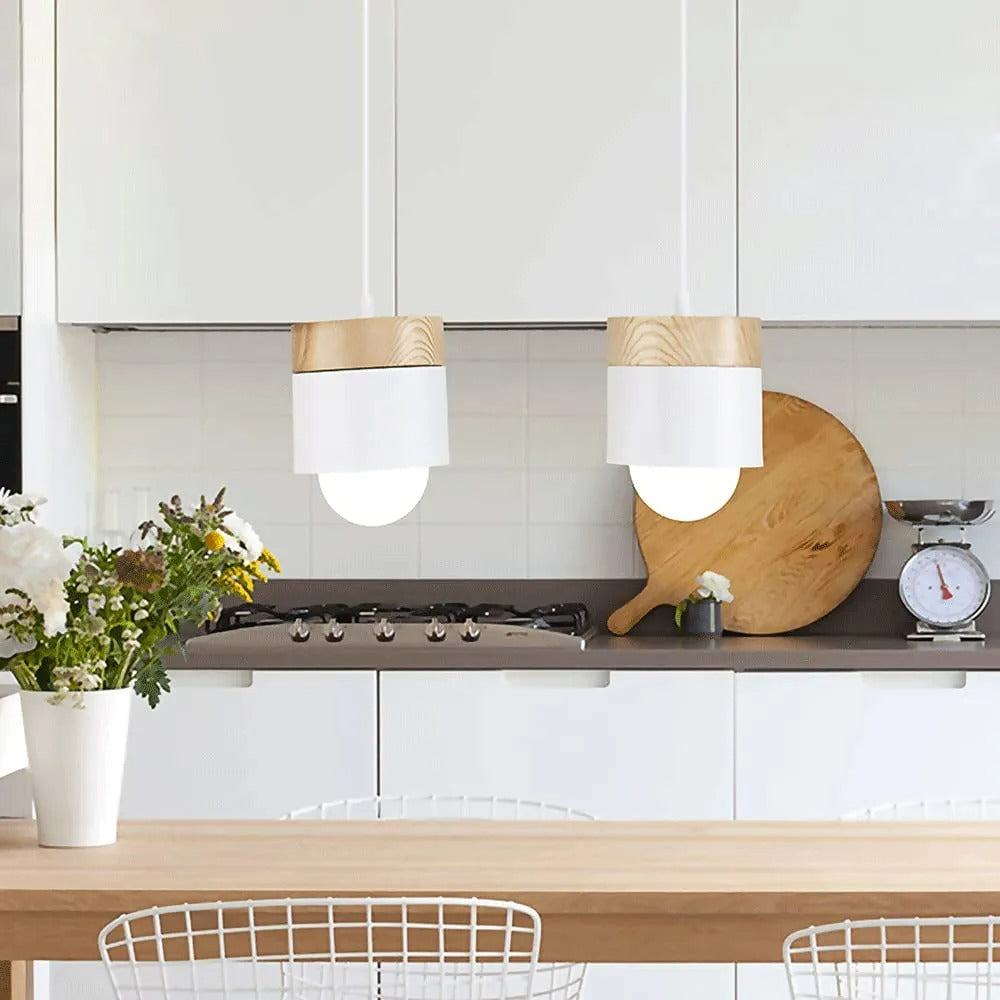 Suspension moderne Valentina en forme de boîte, structure en métal et bois pour ampoule E27