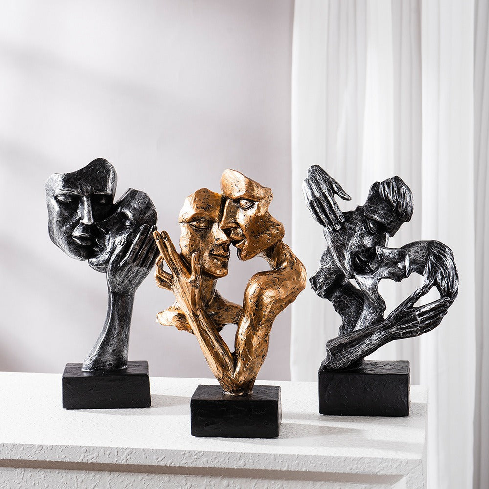 Sculptură de artă abstractă contemporană, finisaj bronz, suprafață texturată