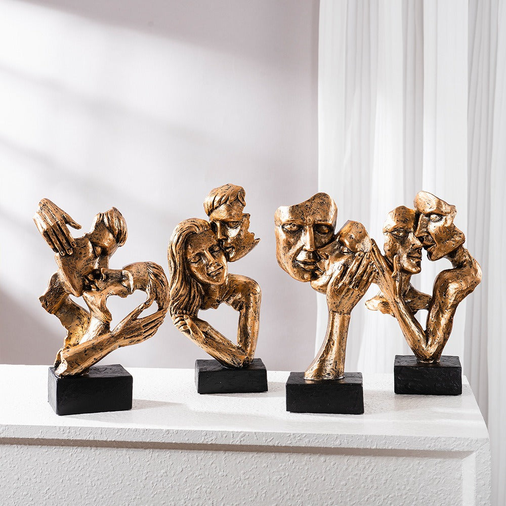 Sculptură de artă abstractă contemporană, finisaj bronz, suprafață texturată