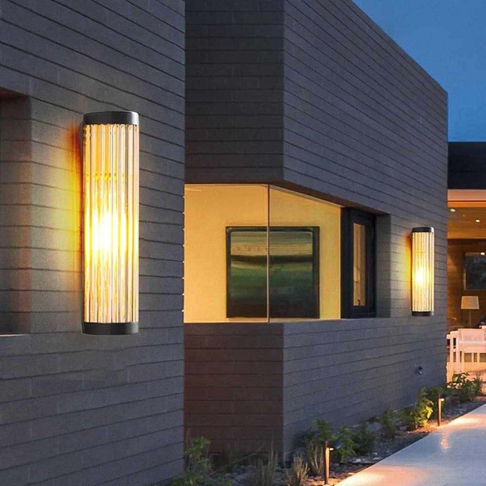 Yoru Black Metal/Glass Semi-Cylindrical Outdoor Wall Lamp