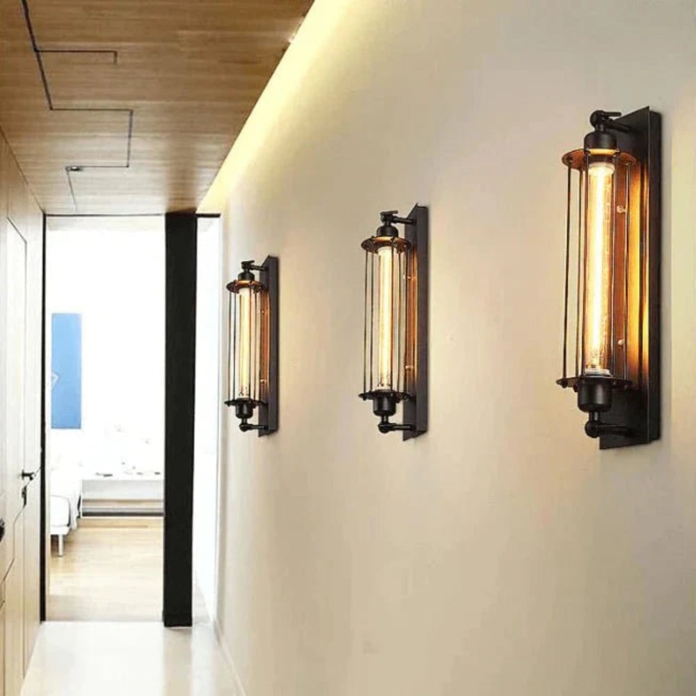 Wireless Industrial Wall Sconce, Vintage Metal Cage, Modern LED Lighting
