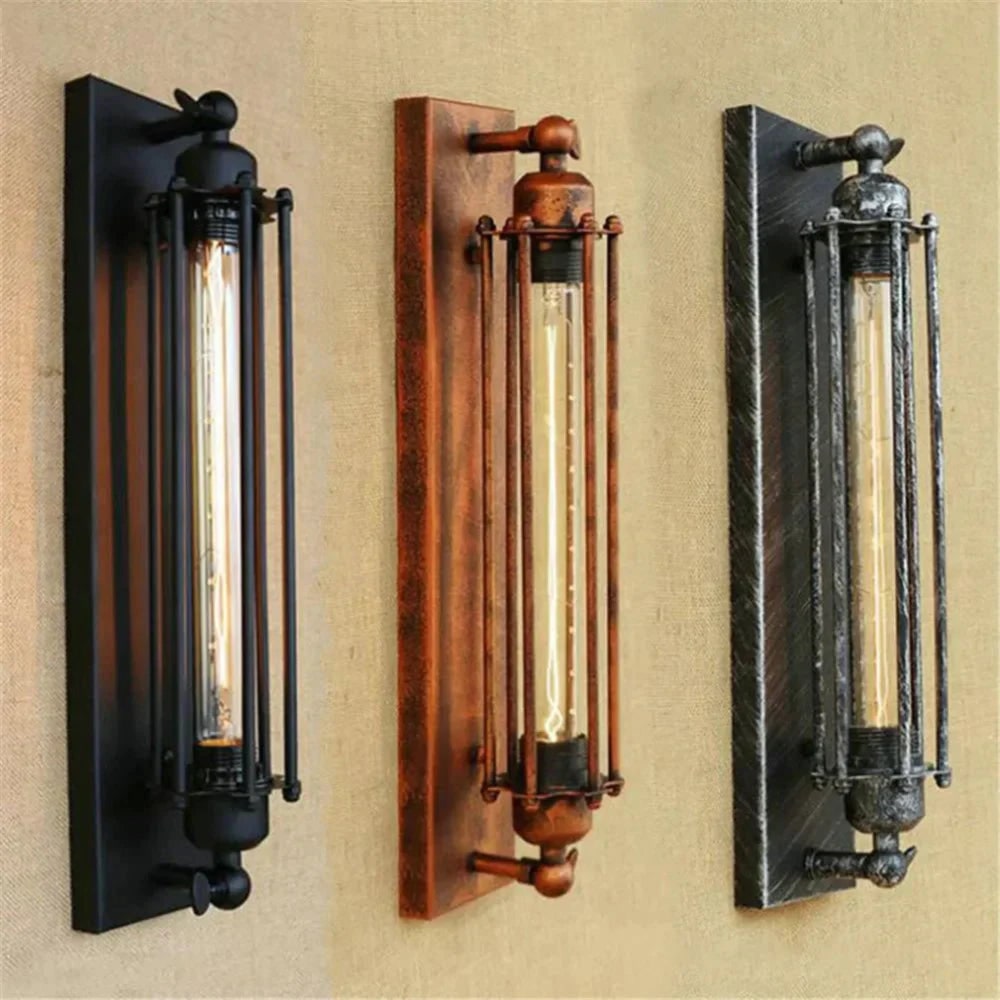 Wireless Industrial Wall Sconce, Vintage Metal Cage, Modern LED Lighting