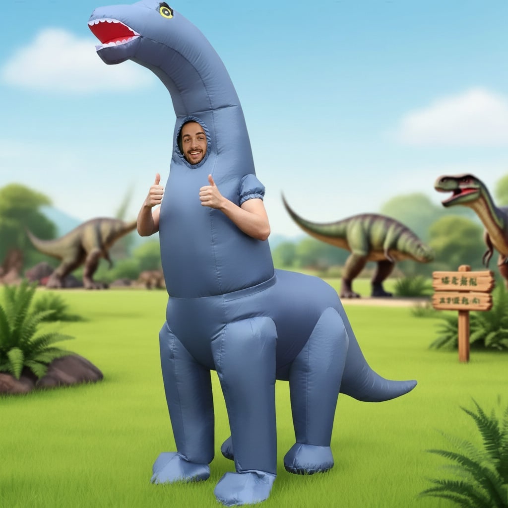 Costume gonfiabile da dinosauro per tutto il corpo - tuta gonfiabile con collo lungo e apertura per il viso