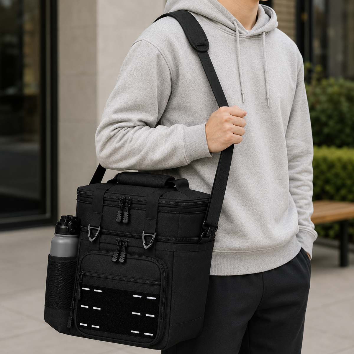 Insulated Tactical Molle Lunch Bag, Freezer Cooler, Shoulder Strap, Bottle Pocket