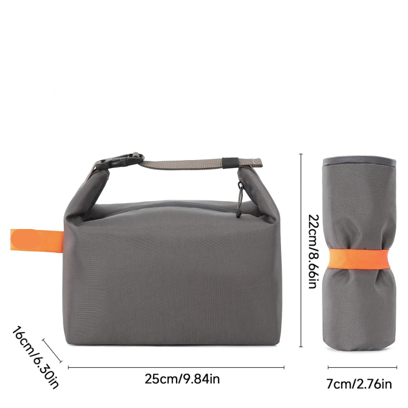 Insulated Lunch Bag - Adjustable Carry Handle, Roll-Top Zipper