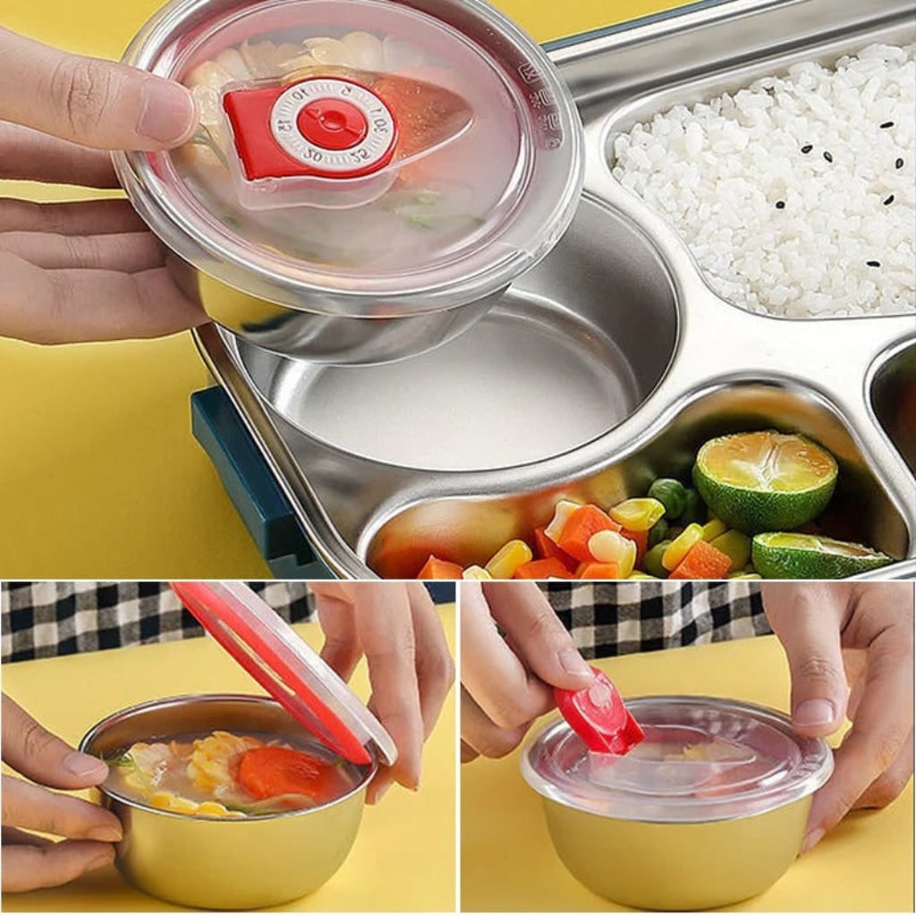 Stainless Steel Insulated Bento Lunch Box — Divided Compartments, Lidded Bowl