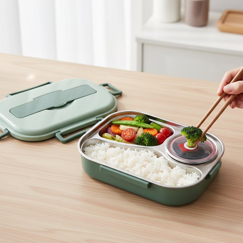 Stainless Steel Insulated Bento Lunch Box — Divided Compartments, Lidded Bowl