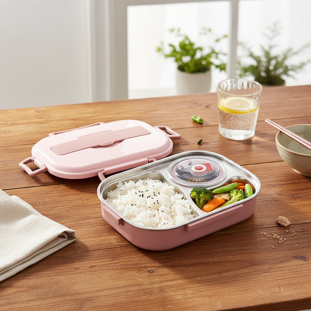 Stainless Steel Insulated Bento Lunch Box — Divided Compartments, Lidded Bowl