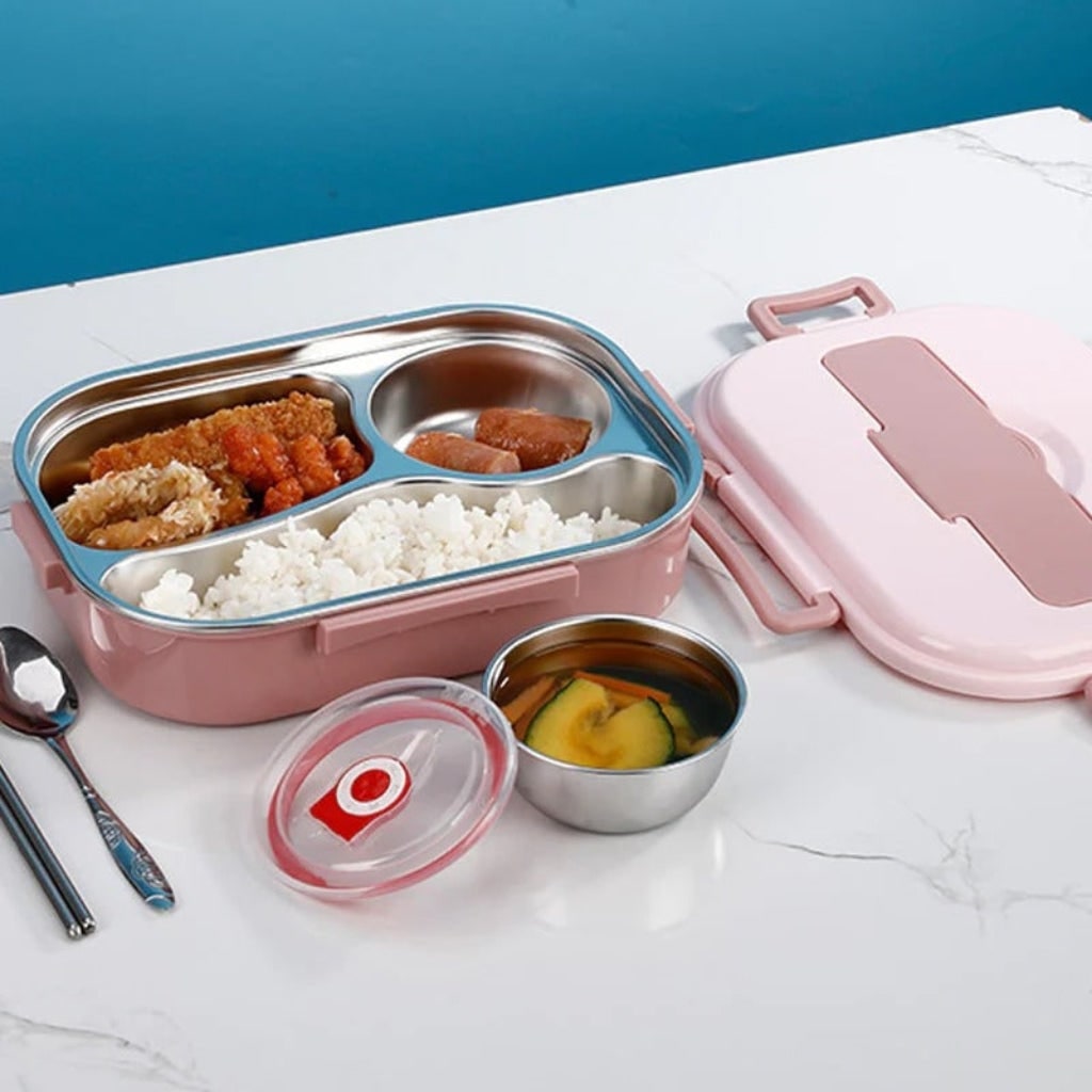 Stainless Steel Insulated Bento Lunch Box — Divided Compartments, Lidded Bowl