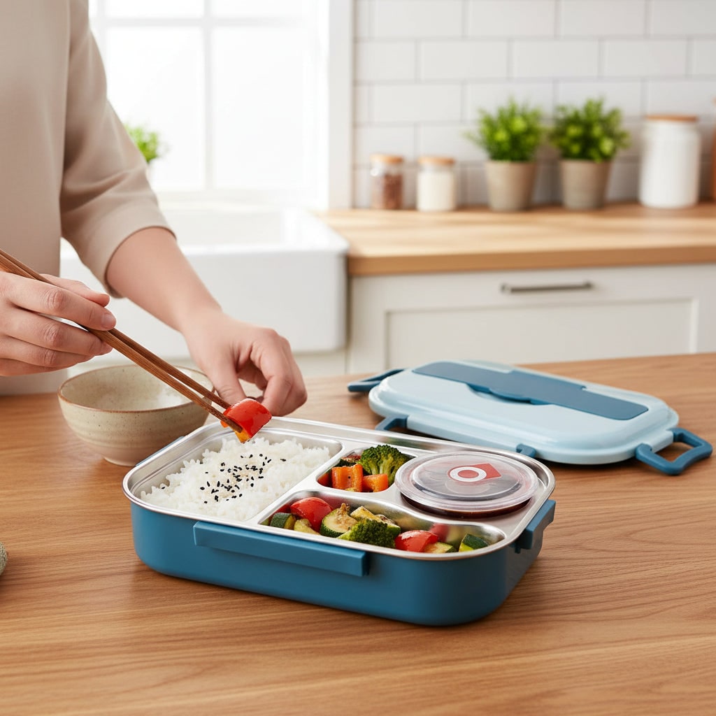 Stainless Steel Insulated Bento Lunch Box — Divided Compartments, Lidded Bowl