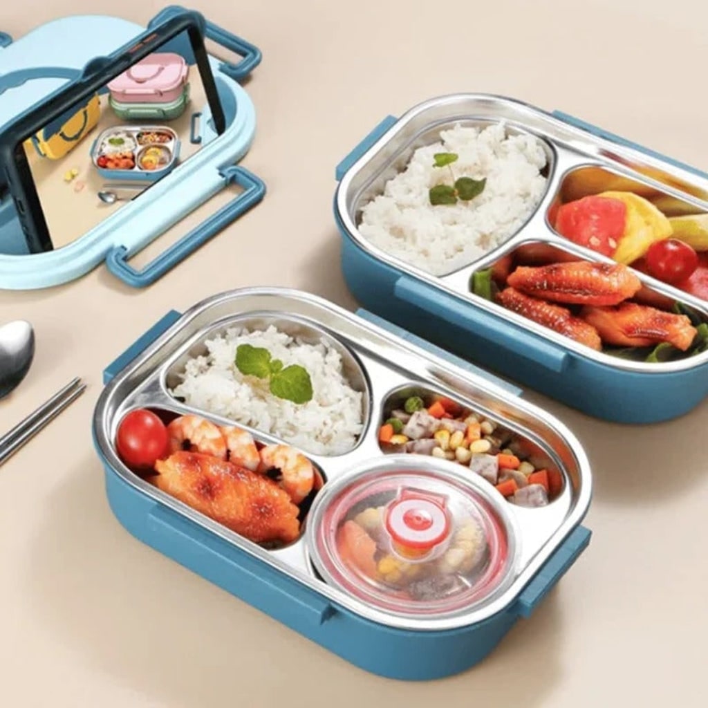 Stainless Steel Insulated Bento Lunch Box — Divided Compartments, Lidded Bowl