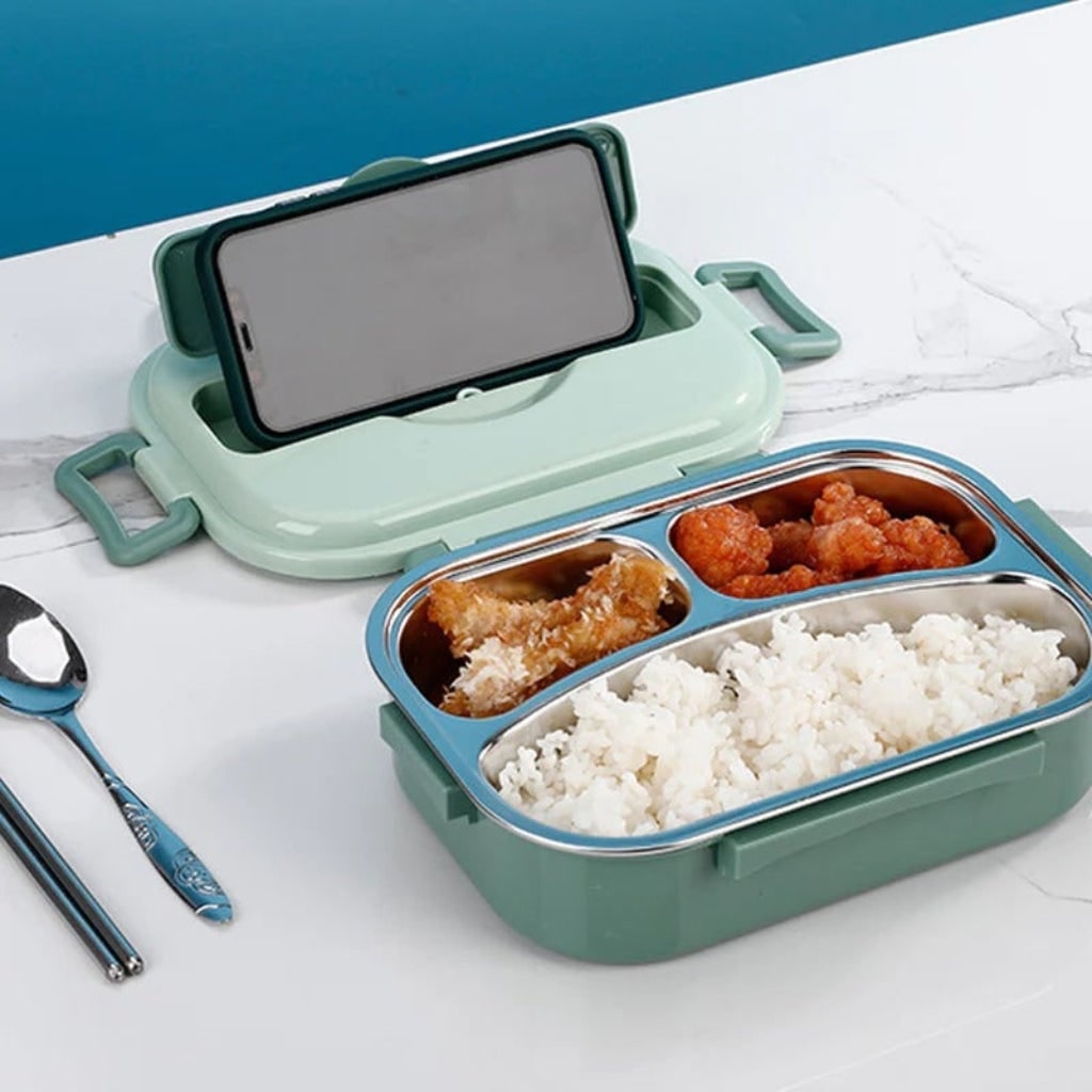 Stainless Steel Insulated Bento Lunch Box — Divided Compartments, Lidded Bowl