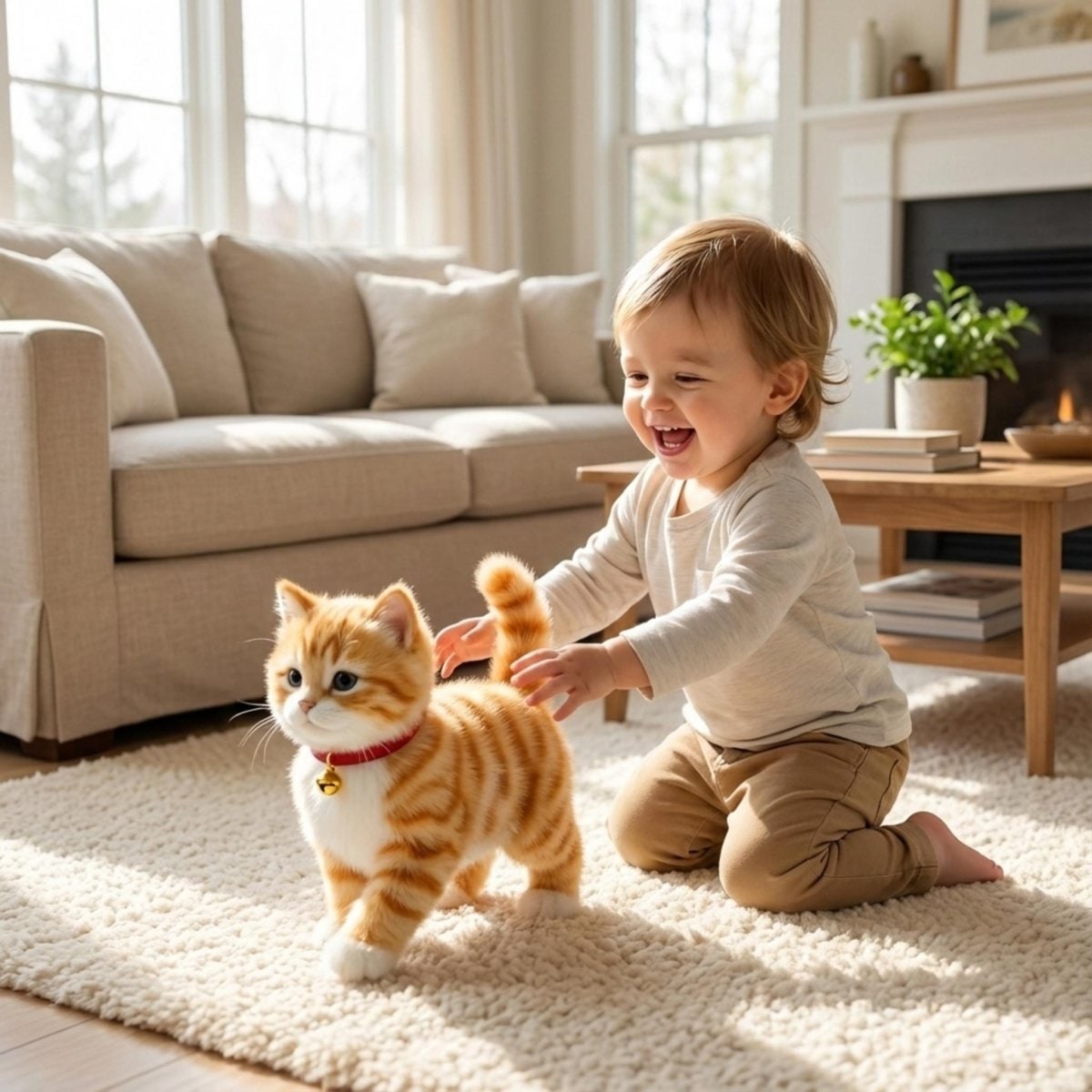 Soft Plush Fur Interactive Cat Toy Robot — Walking, Meowing Electronic Kitten