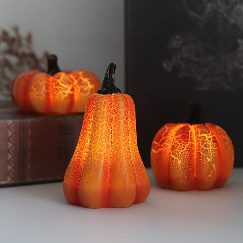 Mini luces LED de calabaza de Halloween a pilas, acabado naranja cálido agrietado