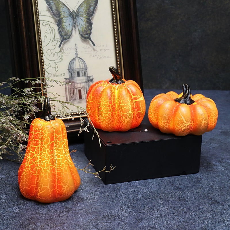 Mini luces LED de calabaza de Halloween a pilas, acabado naranja cálido agrietado
