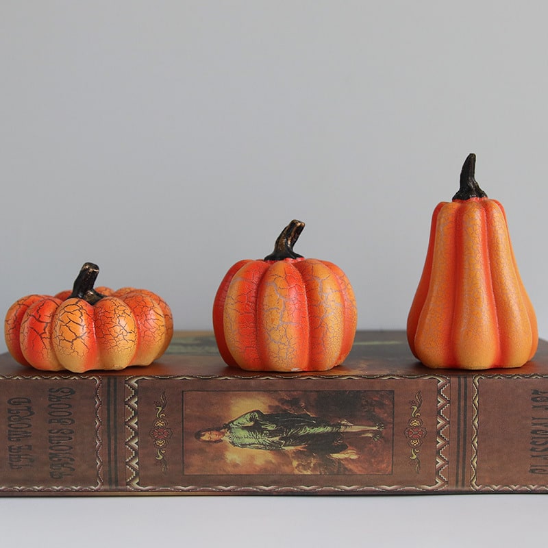 Mini luces LED de calabaza de Halloween a pilas, acabado naranja cálido agrietado