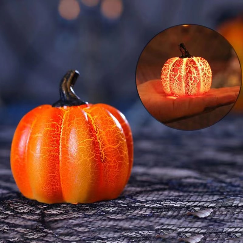 Mini luces LED de calabaza de Halloween a pilas, acabado naranja cálido agrietado