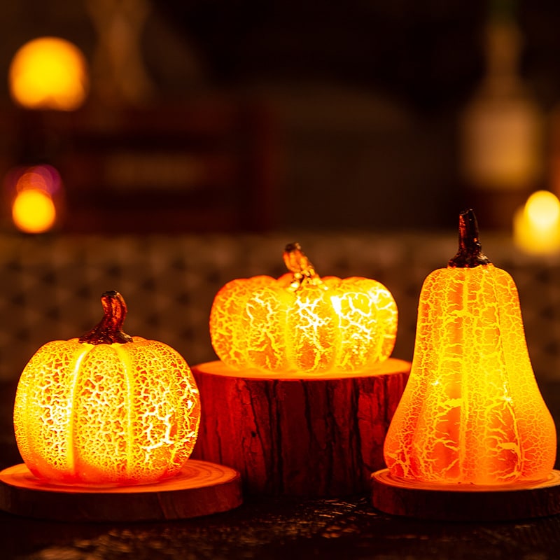 Mini luces LED de calabaza de Halloween a pilas, acabado naranja cálido agrietado