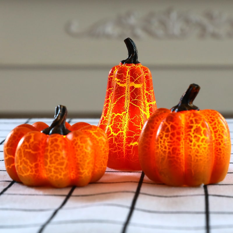 Mini luces LED de calabaza de Halloween a pilas, acabado naranja cálido agrietado