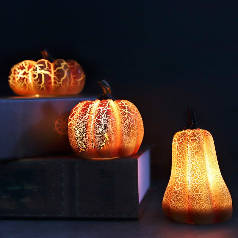 Mini luces LED de calabaza de Halloween a pilas, acabado naranja cálido agrietado