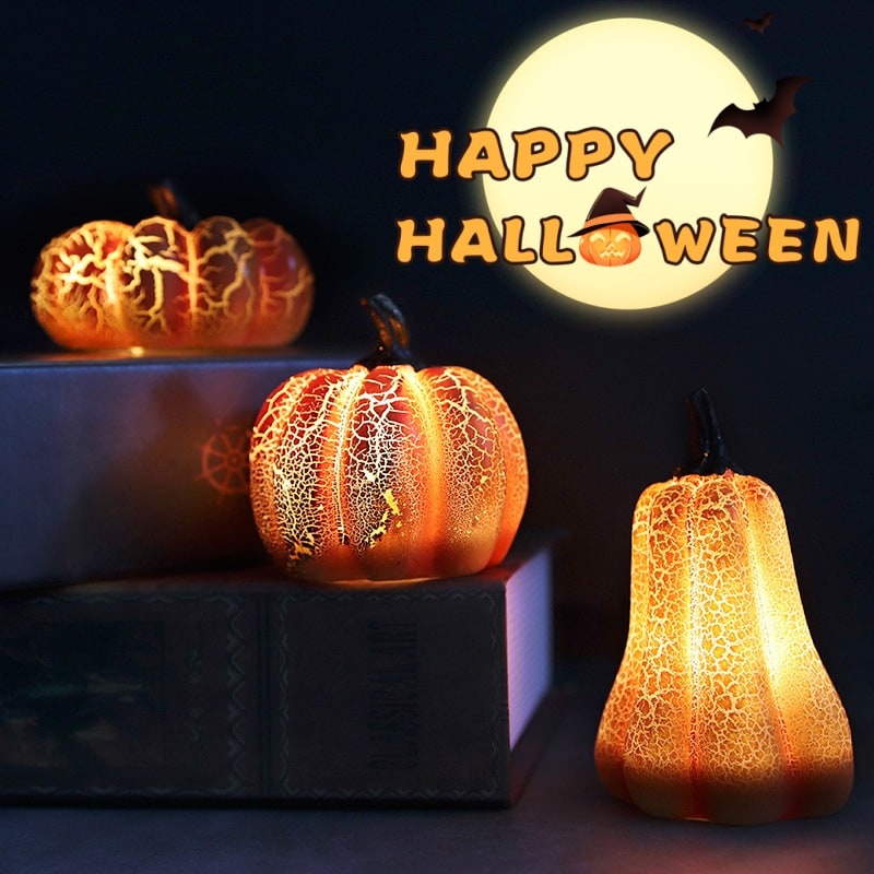 Mini luces LED de calabaza de Halloween a pilas, acabado naranja cálido agrietado