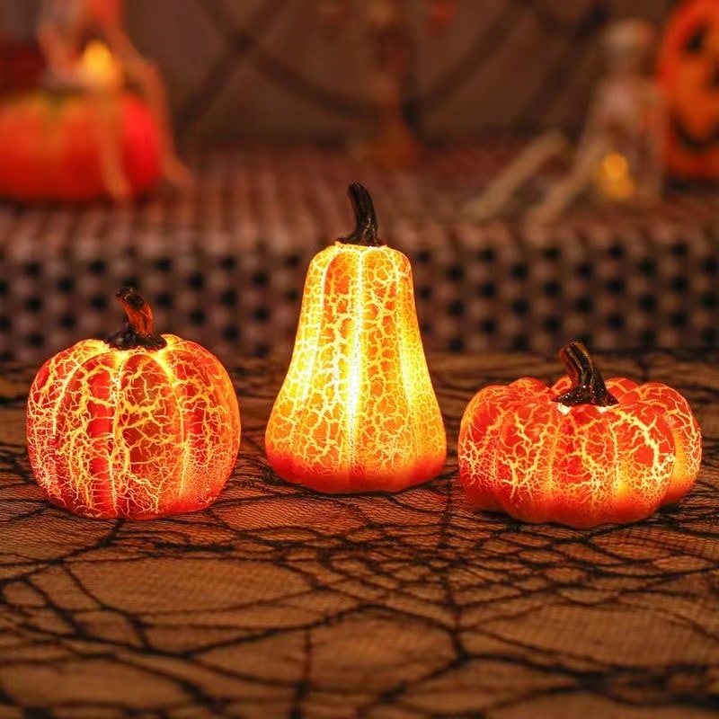 Mini luces LED de calabaza de Halloween a pilas, acabado naranja cálido agrietado