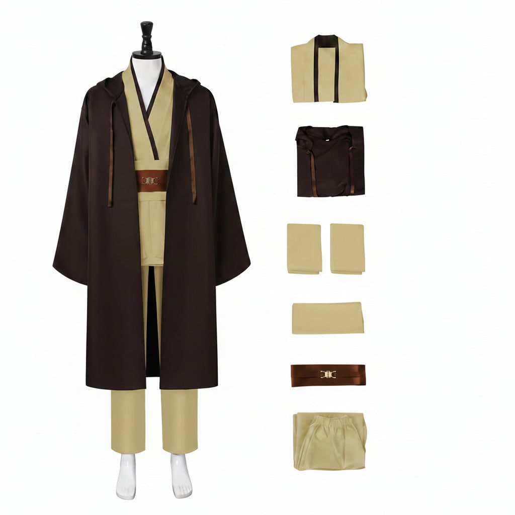 万圣节绝地武士角色扮演服装 - 带帽长袍上衣腰带套装