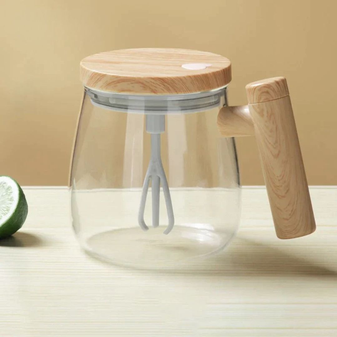 Self-Stirring Coffee and Tea Mug with Wooden Handle | ribuella