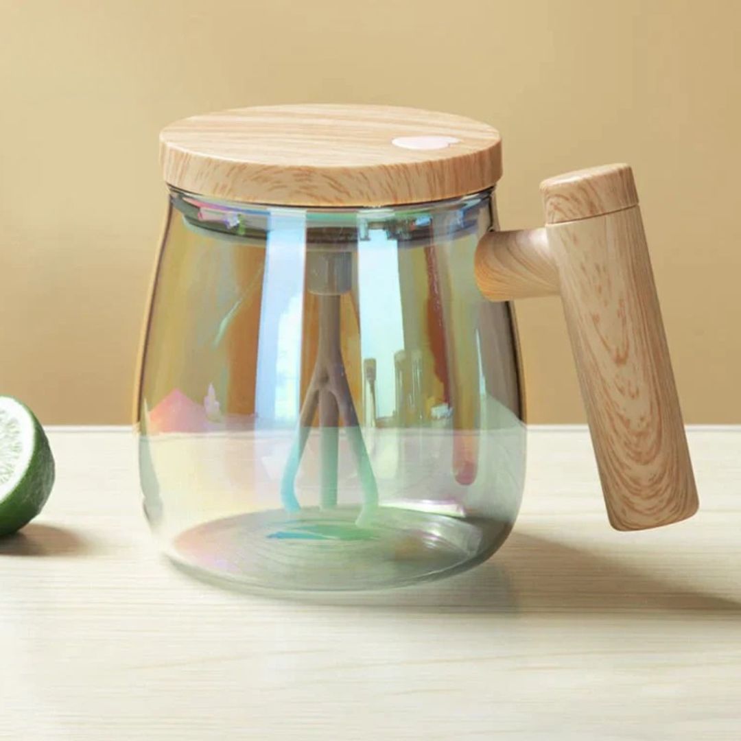 Self-Stirring Coffee and Tea Mug with Wooden Handle | ribuella