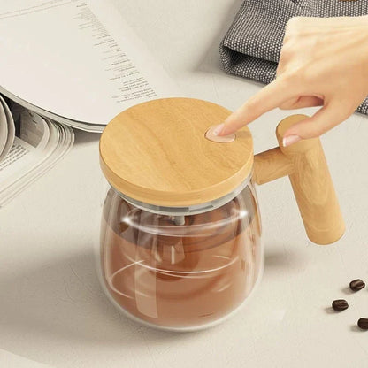 Self-Stirring Coffee and Tea Mug with Wooden Handle | ribuella
