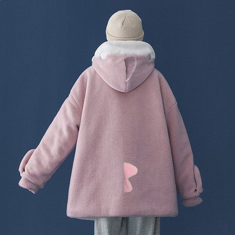 Sudadera con capucha de tiburón kawaii y bolsillos delanteros, diseño suave y cálido