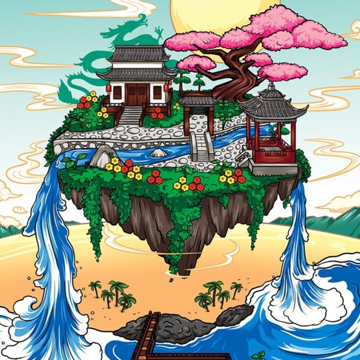 Japanese Sakura Waterfall Floating Island Building Set, 3660+ Pieces