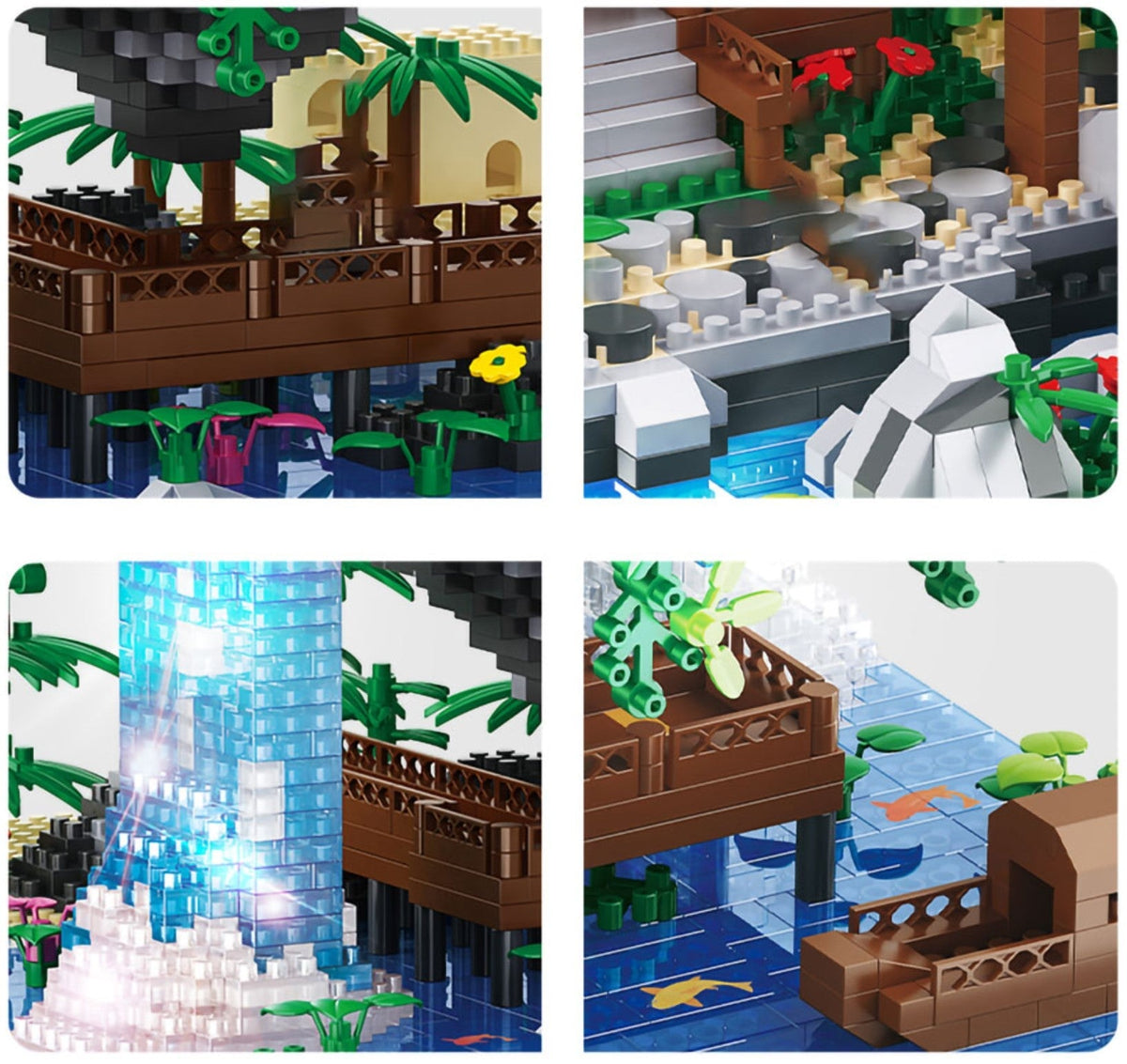 Japanskt byggset med sakura-vattenfall och svävande ö, 3660+ delar