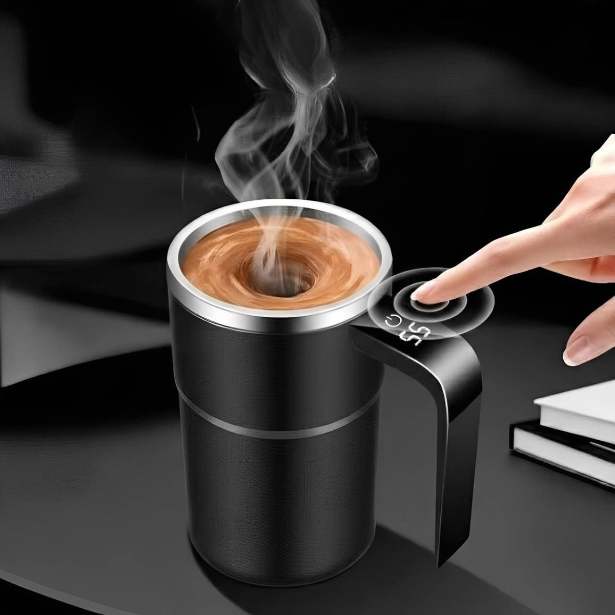 Rechargeable Thermal Self Stirring Travel Mug, Magnetic Mixer, Temperature Display