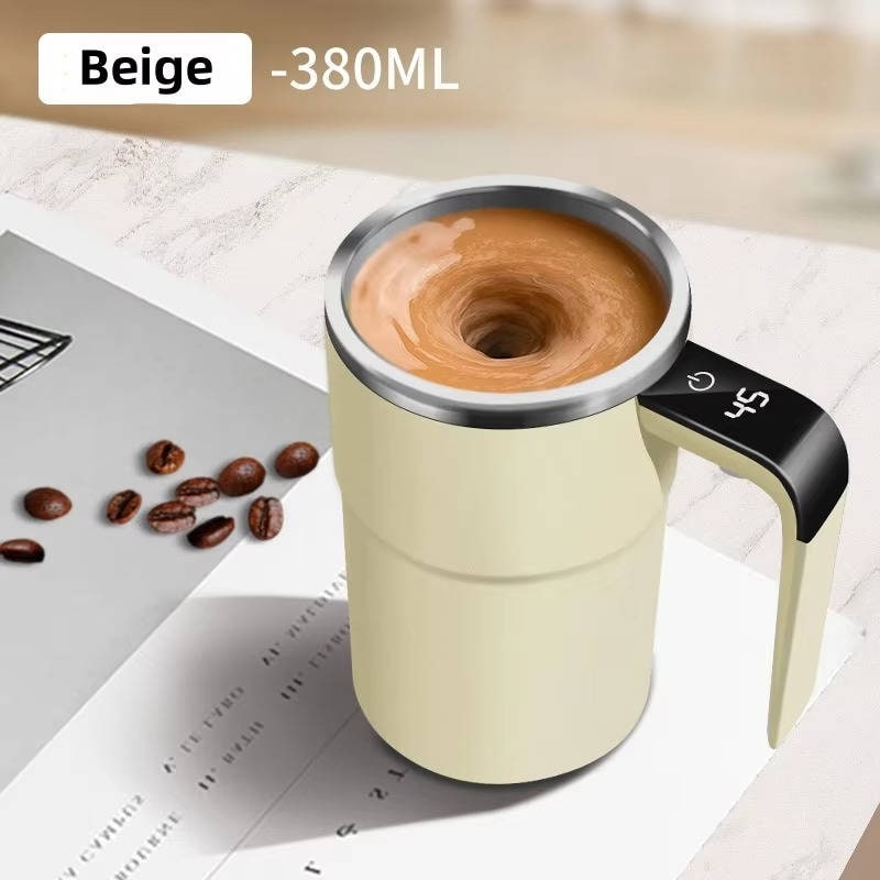 Rechargeable Thermal Self Stirring Travel Mug, Magnetic Mixer, Temperature Display