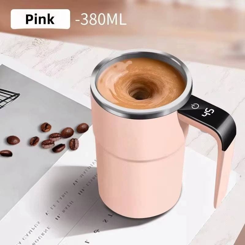 Rechargeable Thermal Self Stirring Travel Mug, Magnetic Mixer, Temperature Display