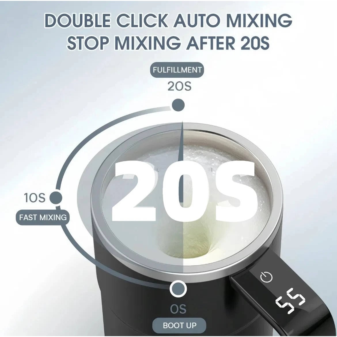 Rechargeable Thermal Self Stirring Travel Mug, Magnetic Mixer, Temperature Display